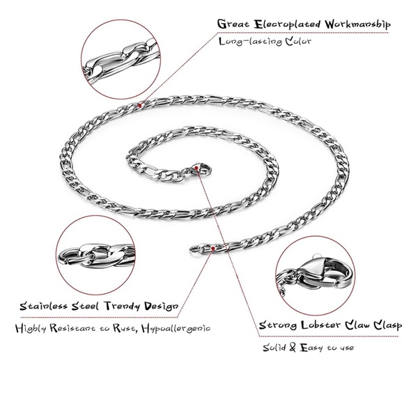 🎉HP🎉Men’s 5mm Stainless Steel Figaro Link Chain - Picture 3 of 7